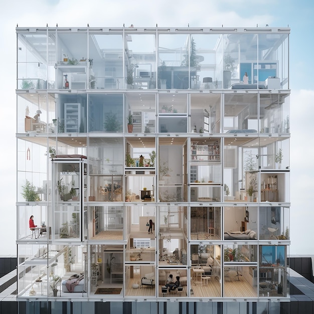 Unusual apartment building with transparent walls creative architectural project