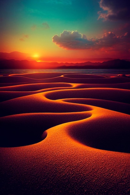 Unusual desert dunes under a contrasting saturated sky