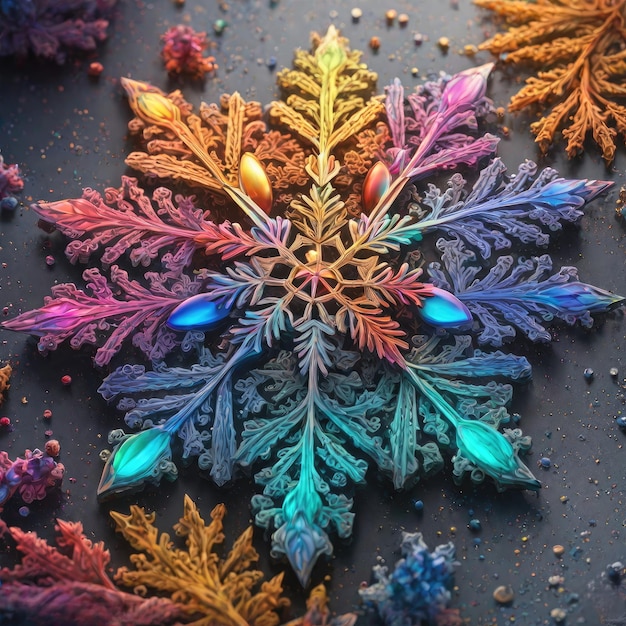 Photo an unusual iridescent snowflake