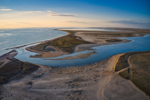 Unusual islands on a brilliant lake and top view