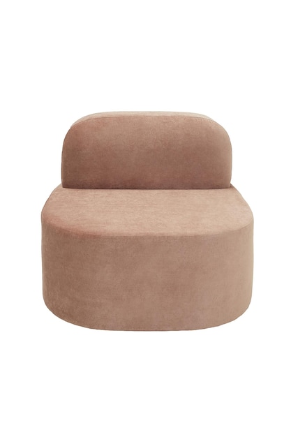 Unusual modern pink padded stool upholstered with fabric on white background