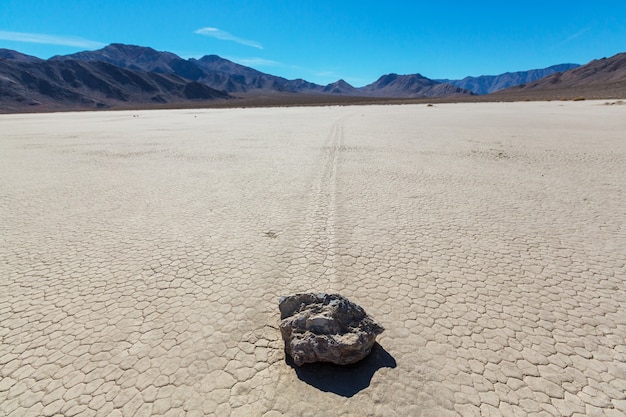 Unusual moving rocks. Racetrack Playa at Death Valley National Park. California, USA