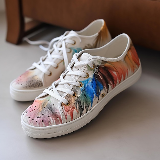 unusual sneakers with colored feather trim creative shoe design