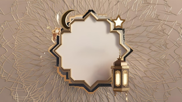 Unveiling the symbols of islamic star and crescent Kaaba and oil lamps mockup template