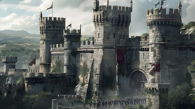 Unyielding Bastion The Impregnable Medieval Fortress Guarded by Vigilant Archers Prepared for Battl