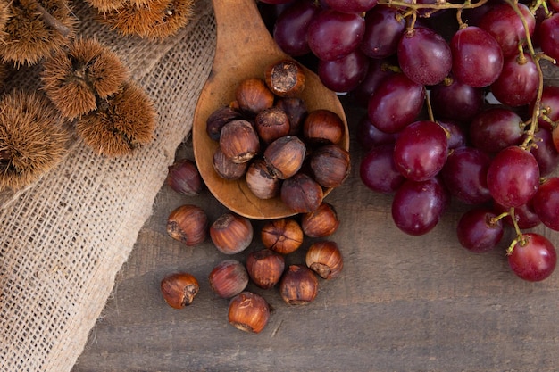 Up close chestnuts and grapes for the celebration