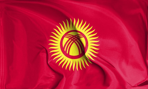 Photo an up close view of kyrgyzstan flag flying textures