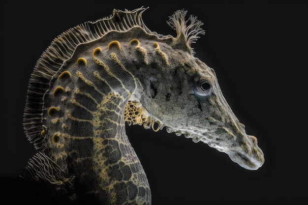 An up close view of a seahorse with a lengthy snout Hippocampus ramulosus