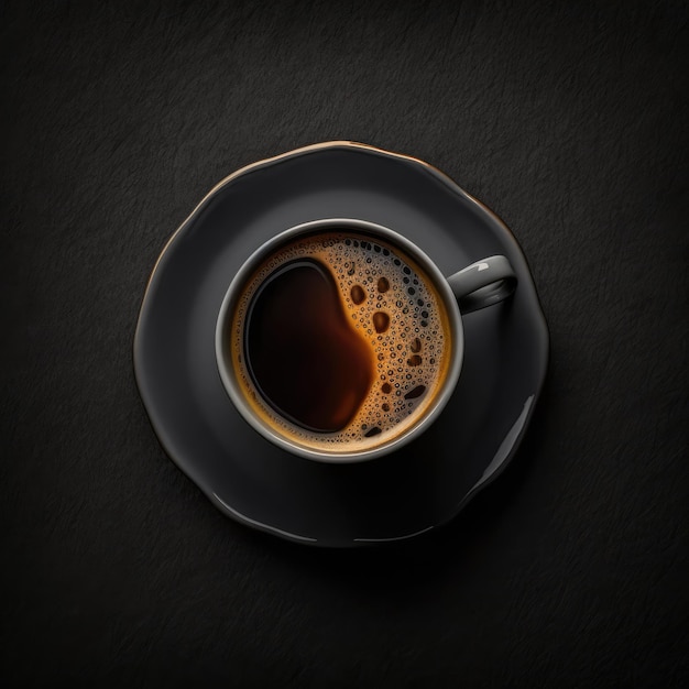 up of coffee on a black background top view Fresh Morning Coffee on a black table Coffee Time