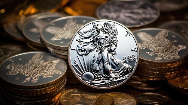 Up silver eagle coins