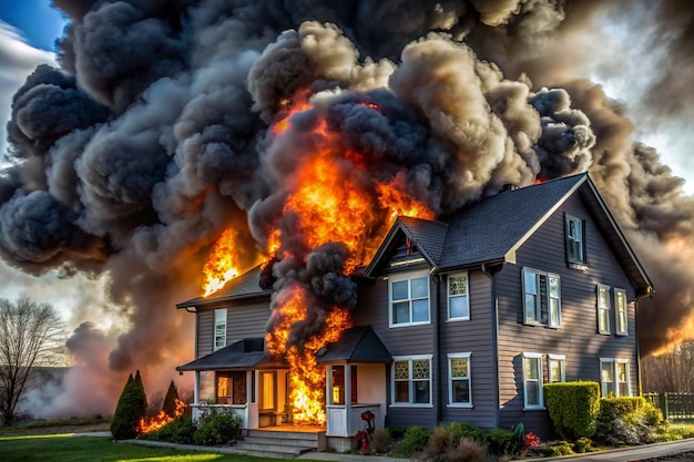 Up In Smoke House On Fire Thick black smoke arises out of this blazing inferno a house fire out of control