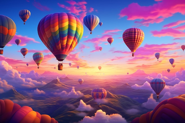 Up Up and Away Colorful Hot Air Balloons Drift Across the Sky Generative By Ai