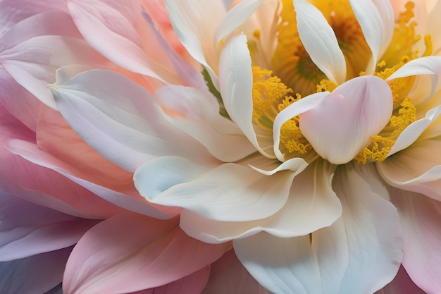 upclose intricate flower petal with pastel colour hue