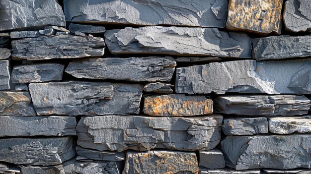 An upclose perspective of a textured grey stone wall showcasing its intricate details