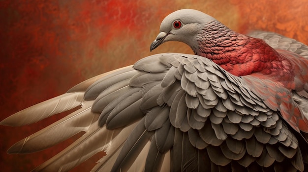 An upclose shot capturing Symbolic Serenity Winged Dove with Graceful Plumage set against a Calm Background leaving Adequate Copy Space for personalized messages