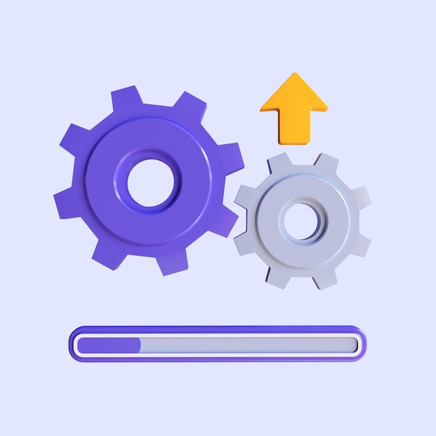 Update icon with gears. Loading or updating files, install new software, operating system, 3d render