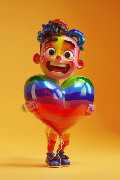 Uplifting 3D Cartoon Design with Translucent Rainbow Heart for Diversity