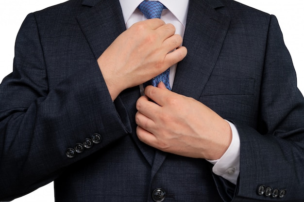 upper body of a man businessman in a suit on white