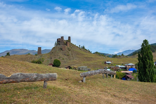 The Upper Omalo village and the fortress Keselo. Travel to the Georgia. Caucasus