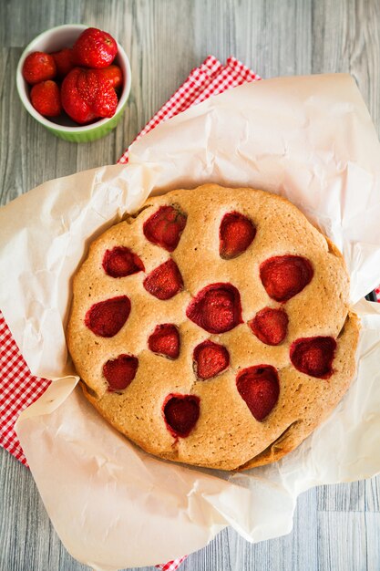 Upper view of a strawberry pie