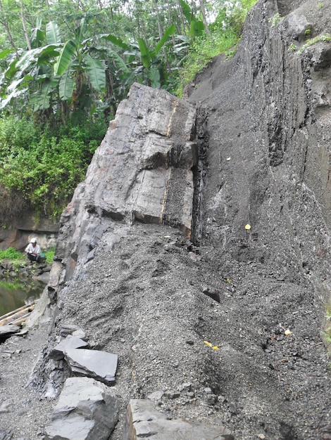 The upright layers of sedimentary rock due to the tectonic structure