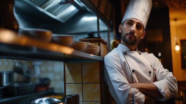 Upscale Restaurant Chef Posing Cozy Atmosphere Portrait