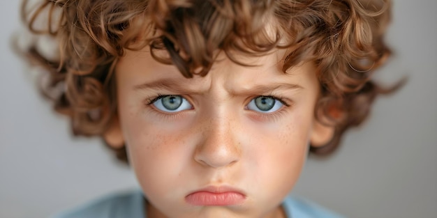 Upset child displaying negative behavior and mental health challenges like ADHD Concept Child Behavior Mental Health ADHD Upset Kid Parenting Challenges