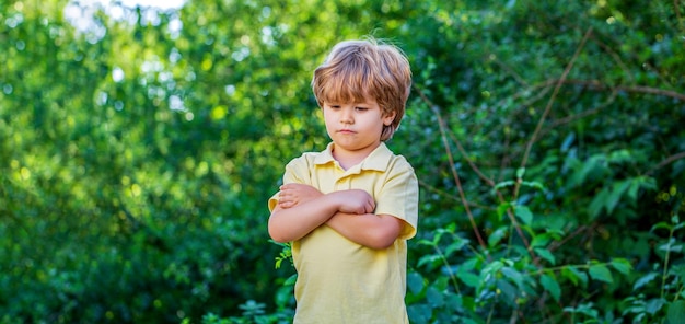 Upset little boy wearing expressing Sad offended children cries Little unhappy boy Alone and scared sad depressed children crying Emotions and sorrow has bad mood being sad and unhappy