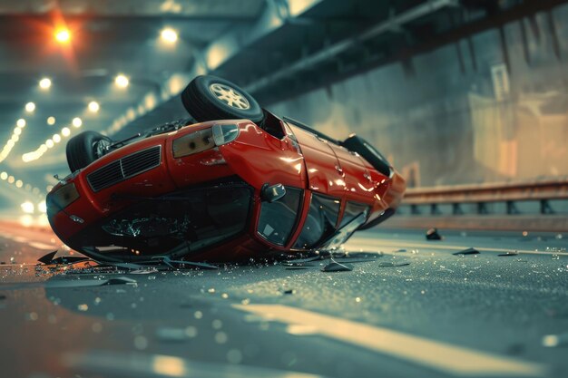 Upside down crashed car on motorway crashed car Upside down crashed car on motorway crashed car