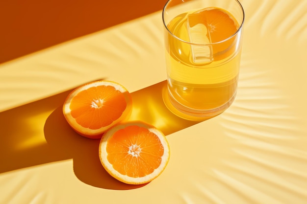 an upside down glass of orange juice on a orange background