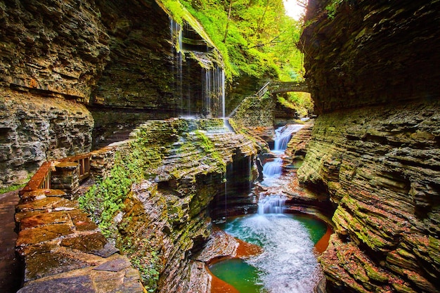 Upstate New York magical Watkins Glen waterfall and gorge during fall