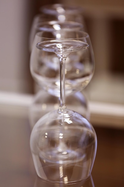 Upturned wine glasses on the table