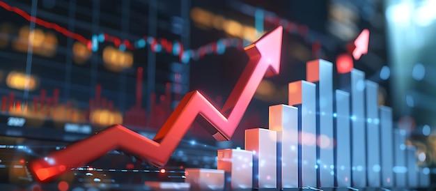 Upward arrow on bar graph business growth concept