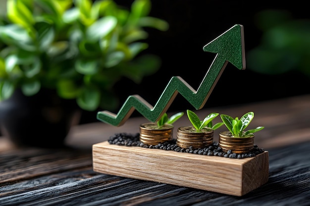 Photo upward financial growth chart with green arrow representing business success and economic prosperity