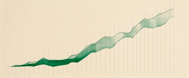 Photo an upwardsloping graph illustrated with a green line gently rising against a light beige background