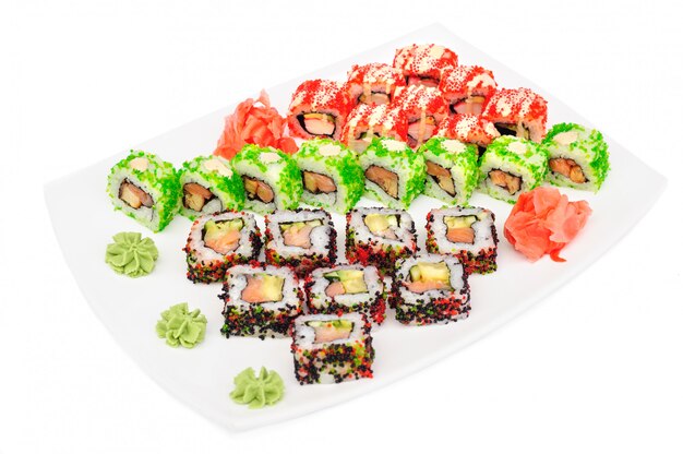 Uramaki maki sushi set of rolls isolated on white