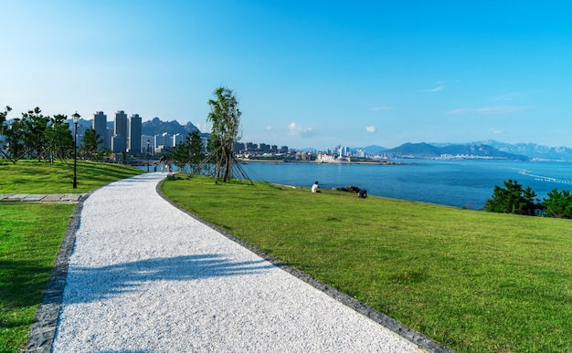 Urban Architectural Landscape Skyline along Qingdao Coastal Line