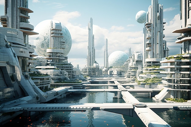 Photo urban area with futuristic building designs