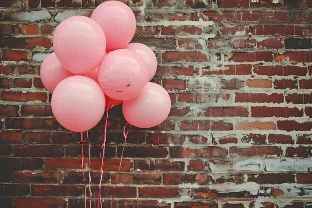 Urban Chic Bubblegum Pink Balloons Popping Against a Brick Wall