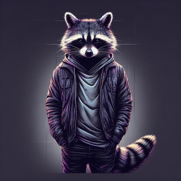 Urban chic raccoon in neonlit streetwear