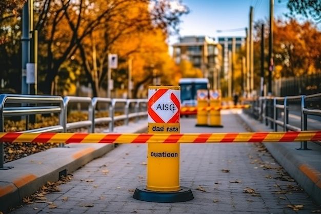 Photo urban city street view with barriers obstructing and causing blockage in the passage