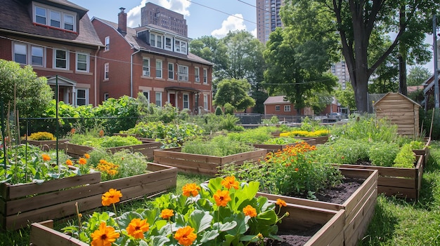 Urban Community Garden in Full Bloom Generative AI