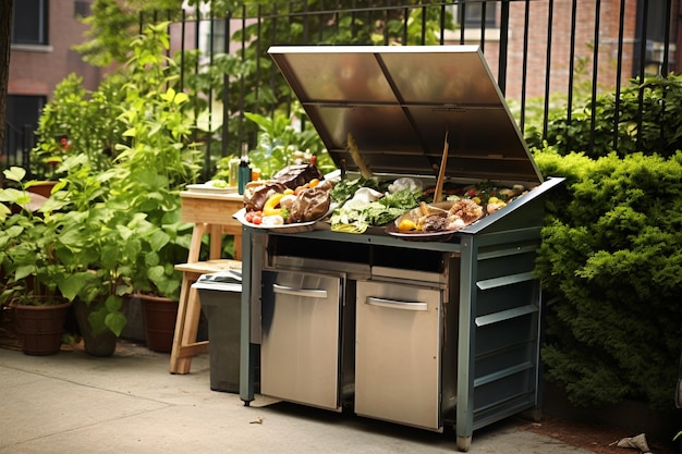 An urban composting station reducing food waste in the city Cleaning up the environment