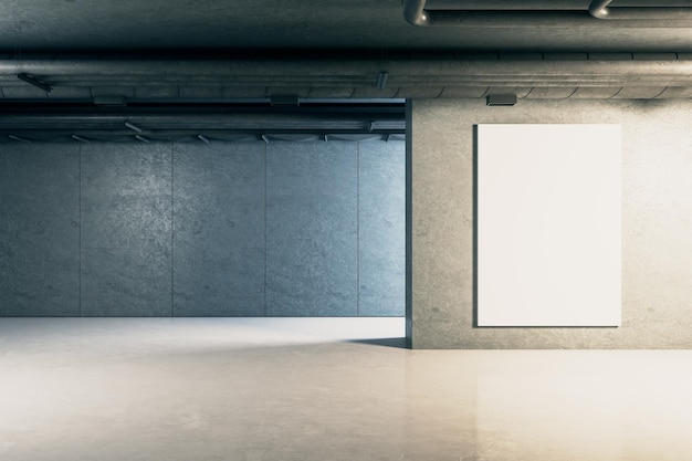 Urban concrete interior with blank banner