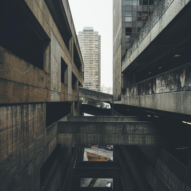 Photo urban concrete jungle surrounded by towering buildings on a cloudy day