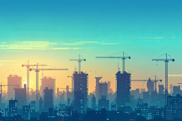 Urban Construction Landscape Ideal for architectural firms construction companies and real estate agencies Background depicts modern buildings and construction cranes against the urban sky