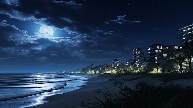 Photo urban elegance on moonlit beach night