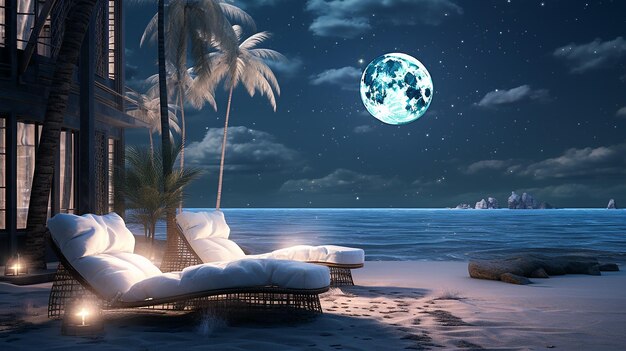 Photo urban elegance on moonlit beach night