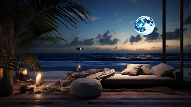 Photo urban elegance on moonlit beach night