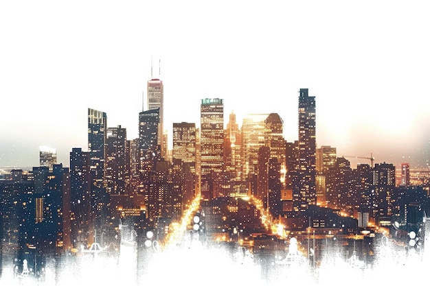 Urban Evening Skyline Isolated In Transparent Background